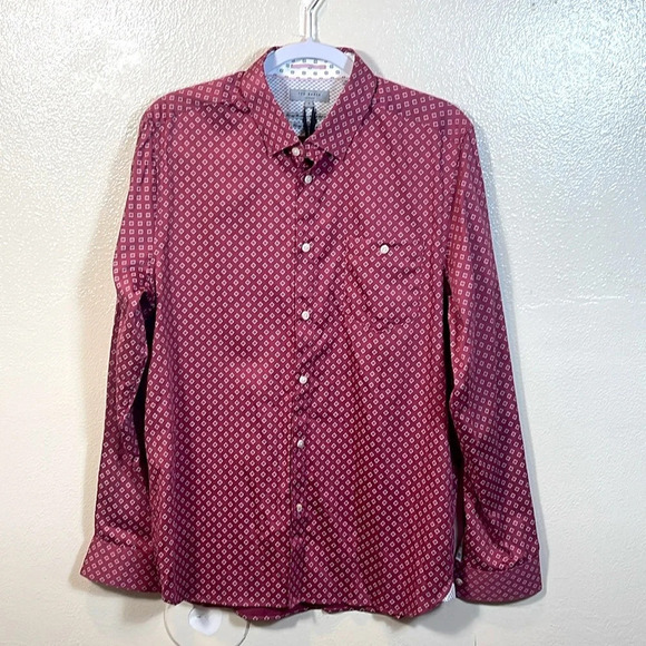 Ted Baker MENS PINK GEOMETRIC FLORAL PRINT STRETCH COTTON SHIRT in pink size 4/L - Picture 3 of 11